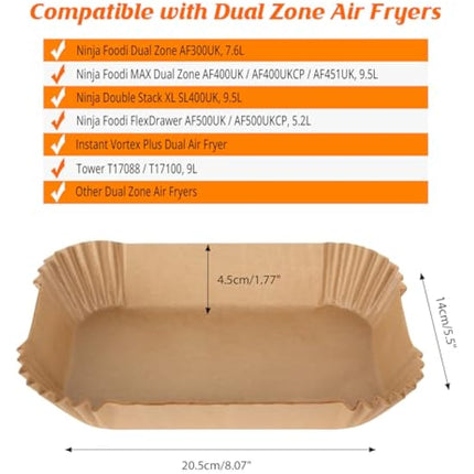 120Pcs Air Fryer Liners for Ninja Dual, Stone TH Disposable Airfryer Parchment Paper Liners Accessories Compatible with Ninja AF300UK AF400UK SL400UK AF500UK, Other Dual Zone Air Fryer