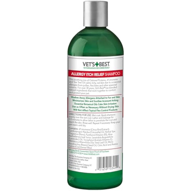 Vet's Best Allergy Itch Relief Dog Shampoo, Cleans and Relieves Discomfort from Seasonal Allergies, Gentle Formula 500ml