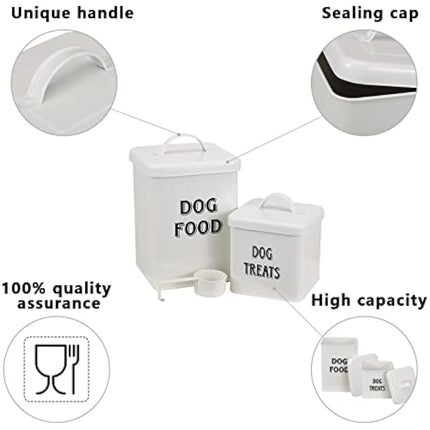 Morezi Pet Food and Treats Containers Set with Scoop for Cats or Dogs - Cream Powder-Coated Carbon Steel - Tight Fitting Lids - Storage Canister Tins - Dog Food