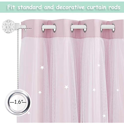 NICETOWN Blackout Curtains for Bedroom - Stars Cut Out Curtains for Kids Nursery Girls Living Room Thermal Curtains Drapery with Eyelet for Windows, 2 Panels, W52 x L63 Inch (132x160 cm), Pink