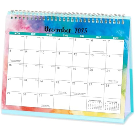 Calendar 2025-2026 - Desk Calendar 2025-2026 uk, 18 Months Calendar from July 2025 to December 2026, 10" x 8.3", Memo Pages - Rainbow Watercolor Ink