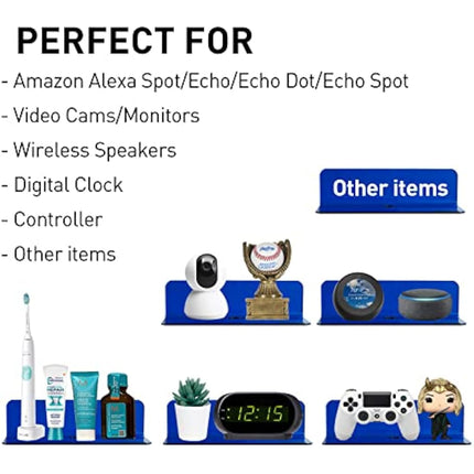 OAPRIRE Acrylic Floating Wall Shelves Set of 2, Damage-Free Expand Wall Space, Small Wall Shelf for Smart Speaker, Action Figures, Monitor with Cable Clips, Stick on, No Drill (Blue)