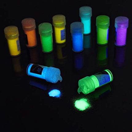 10 Colour Glow In The Dark Pigment Powder with UV Lamp - Epoxy Resin Luminous Powder Skin Safe Long Lasting Self Glowing Dye for DIY Nail Art,Acrylic Paint,Fine Art, 20g Each(Total 7oz)