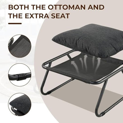 Grand patio Sun Lounger for garden, Garden lounger with Side Table and footstool, Recliner Chair with Removable Cushion for Adults, Reclining Garden chairfor Patio, Living Room, Outdoor, Dark Gray