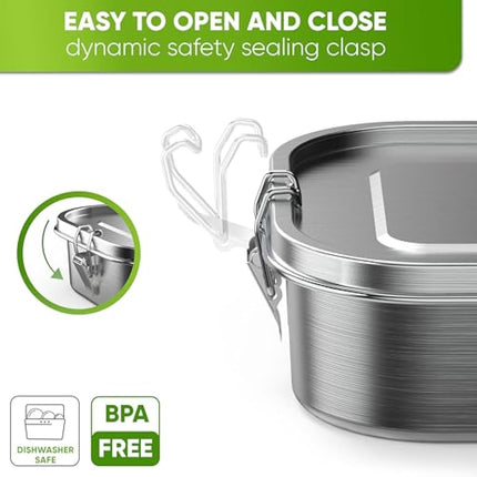 Blockhütte Stainless Steel Lunch Box for Kids and Adults I 1200ml Metal Lunch Box I Metal Bento Boxes with 2 Movable Dividers – Leakproof Lunchbox – Stainless Steel Bento Box with Spare Seal