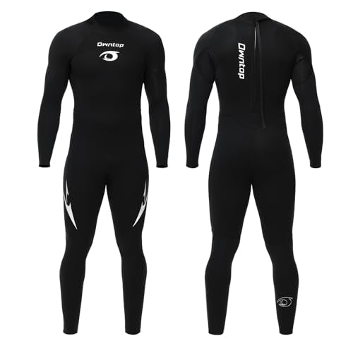 Owntop Men's Full Length 3/2mm Wetsuit, Ultra-Stretch Long Sleeve Winter Wetsuit, Back Zip Adult Neoprene Surfing Diving Wet Suit, Men Black XXL