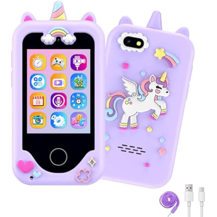 Kids Phone for Girls,Christmas Birthday Gifts for 3 4 5 6 7 8 years old Girls,Touchscreen Learning Toys for girls age 3-11 with Dual Camera 8G SD Card