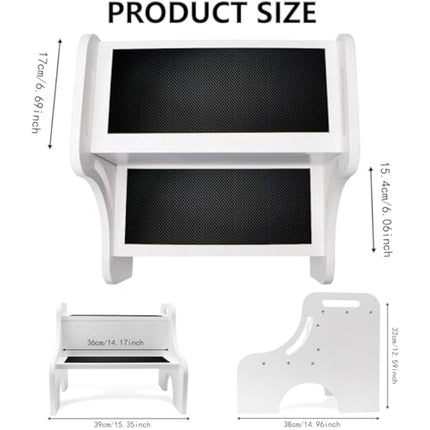 Merrynine Upgraded Wooden Step Stools for Kids, Toddler Step Stool with Non-Slip Mat for Bathroom Sink, Kitchen, Thickened Wood, Double Handles, Pre-Slotted Side Plate, (15.8*14.96*12.6",5.6LB,White)