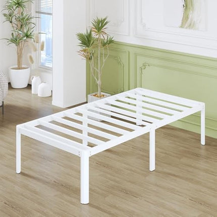 Lutown-Teen 3ft Single Bed Frame 46 cm High with Rounded Corners, Heavy Duty Metal Bed Frames Single with Steel Slats, Ample Storage Underneath, Noise Free, Easy Assembly, White