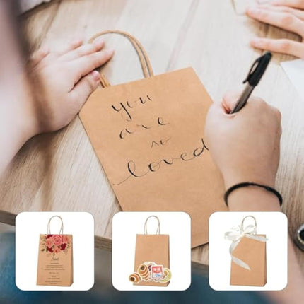 Switory 50pc Small Party Bags with Handles, Brown Gift Bags and Paper Bags for Present to Party Favor, Christian, Thanksgiving, Christmas, Birthday, Wedding, 5.25x3.75x8 Inch