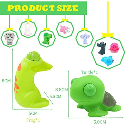 2Pcs Funny Turtle Frog Pinch Toy Squishy Squeeze Toy with Pop Out Eyes,Animals Green Eye Popping Stress Toys,Novelty Fidget Toy Xmas Stocking Fillers for Kids Boys Girls Adult Birthday