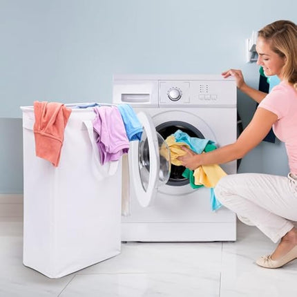 Belle Vous Collapsible Tall Laundry Basket with Lid - Large 58L Foldable Clothes Hamper with Handles - Washing/Laundry/Toys Storage Bin for Bathroom, Bedroom, Dorm or Laundry Room - White