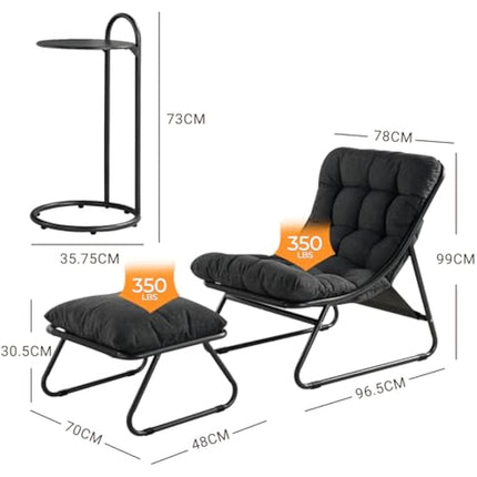 Grand patio Sun Lounger for garden, Garden lounger with Side Table and footstool, Recliner Chair with Removable Cushion for Adults, Reclining Garden chairfor Patio, Living Room, Outdoor, Dark Gray