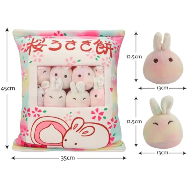 HXPLN Cute Snack Pillow Bunny Plush Pillow, Kawaii Rabbit Pudding Pillow with Bunny Dolls, Removable Stuffed Animal Toys Creative Gift for Kids, Girls, Boys (6 Colorful Bunnies)