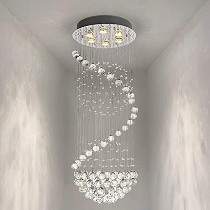 A1A9 Modern Crystal Chandelier Lighting, Clear K9 Glass Crystal Ceiling Light, Luxurious Spiral Sphere Flush Mount Lights for Living Room Hallway Foyer Entryway Corridor, Size: D40cm H110cm