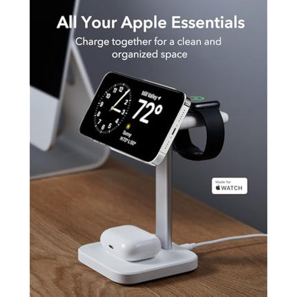 ESR 3-in-1 Wireless Charger Stand with MagSafe, Removable Made for Apple Watch Certified Charger, MagSafe Charging Station, Magnetic Charger for iPhone 16/15/14/13/12 Series, AirPods 4/3/Pro, White
