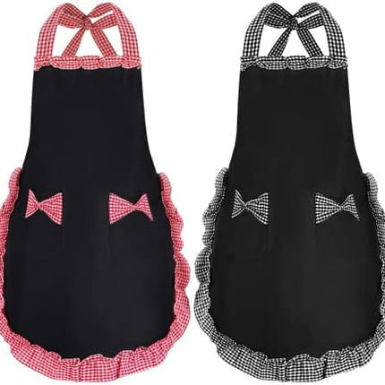 2 Pcs Women Cute Apron, Ladies Black Aprons With 2 Pockets, Waterproof Kitchen Aprons for Women, Chef Apron for Cooking Baking Gardening, Premium Aprons As Gifts for Mom Wife Girlfriend Grandma