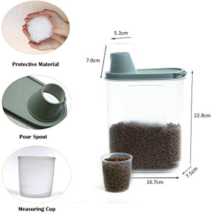 Citylife 2 Pack Dog Food Storage Container Airtight Cat Pet Food Storage Container with Measuring Cup Pour Spout Food Dispenser for Dog Cat Bird, 18.8 * 9.2 * 30 cm, 2 * 2.3 L (Green)