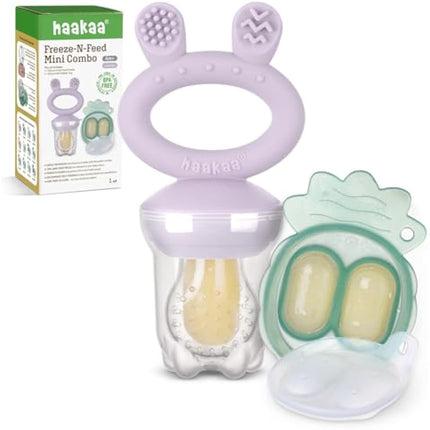 Haakaa Baby Fruit Food Feeder & Mini Freezer Nibble Tray Combo, Breastmilk Popsicle Molds for Baby Cooling Relief, BPA Free Silicone Feeder for Safe Infant Self Feeding, 4 Month+ (Lavender)