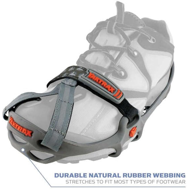 YAKTRAX RUN Ice & Snow Grips For Running Shoes, 3mm Carbide-Steel Spikes & 1.4mm Stainless-Steel Coils, Provides Traction In Ice & Snow, Grey