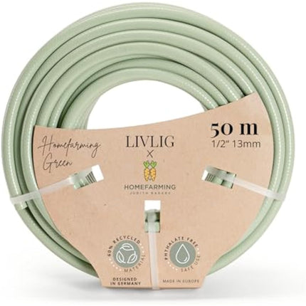 LIVLIG Garden Hose 50m, hosepipes for Garden 1/2 inch Made in Germany, 50m Hose Pipe Made of Recycled PVC, dimensionally Stable, Colour: Green