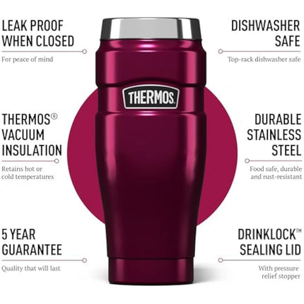 Thermos Stainless King Travel Tumbler & Multi- Purpose Flask- 470ml Insulated Hot & Cold Water Bottle for Daily Commute & Weekend Adventures - Sleek Design in Raspberry, 5-Year Durability