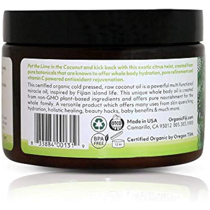 Organic Fiji Raw Cold Pressed Coconut Oil for Hair, Skin, Face & Body | Relaxing Massage Oil | Coconut Lime,12 oz for Women Men & Baby