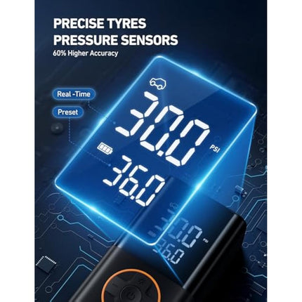 AstroAI Car Tyre Inflator Air Compressor, Portable USB Rechargeable Electric Bike Pump 150 PSI, Tyre Pump with Pressure Gauge Digital Dual Values Display, for Car, Bike, Motorbike, Ball