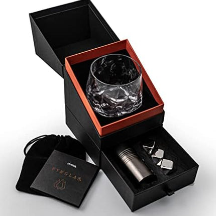Whisky Glass Gift Set - Unique Luxury Welsh Whiskey Glass Tumbler UK Design with Cocktail Measure and Cooling Cubes