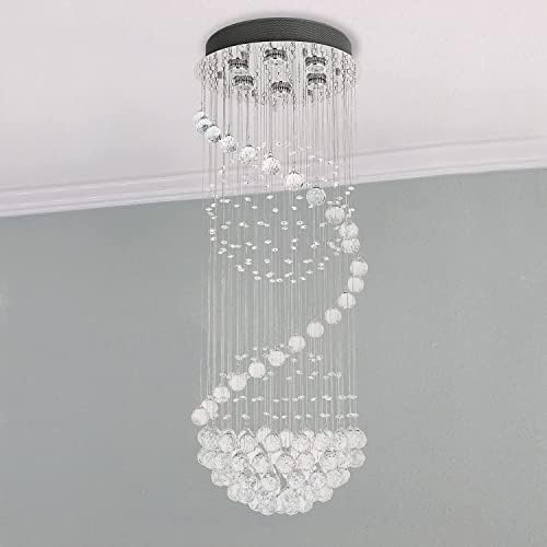 A1A9 Modern Crystal Chandelier Lighting, Clear K9 Glass Crystal Ceiling Light, Luxurious Spiral Sphere Flush Mount Lights for Living Room Hallway Foyer Entryway Corridor, Size: D40cm H110cm