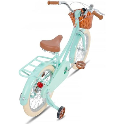 STITCH 18 Inch Kids Bike with Basket & Training Wheels for 3-8 Years Old Girls & Boys (Green & Pink)