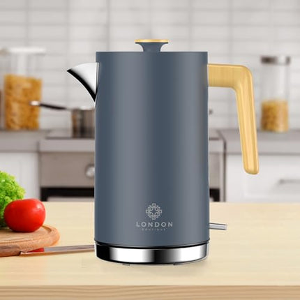 London Boutique Electric Kettle, Stainless Steel kettles Electric, Cordless Fast Boil Electric kettle with Wood Effect, Boil Dry Protection,