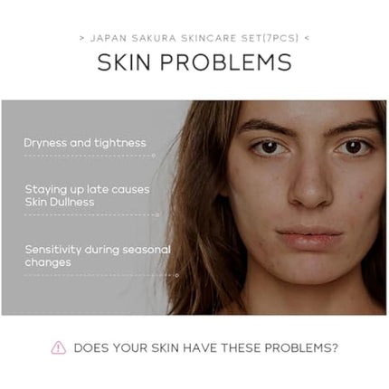 LAIKOU Japan Sakura Skincare Set, Luxury Facial Kit for Women Teenage Girls, Moisturizing & Anti Aging Skincare Gift Set - Cleanser, Toner, Lotion, Serum, Eye Cream, Face Cream, Makeup Primer, 7pcs