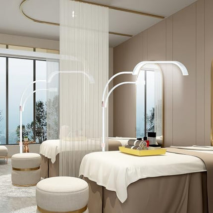 Lmaqfum Lash Light for Eyelash Extensions, 2 in 1 Half Moon Lamp with Phone Holder & 50cm Swing Arm, 7 Colours & Stepless Dimming, Esthetician Light with Wheel Stand for Eyelash Extension, White