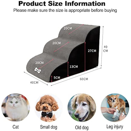 Galatée Pet Stairs, Washable & Zippered Cover Removable Pet Ramp, High Density Foam Dog Stairs, Dog Steps, 3 Floors Of Pet Stairs, Dog Sofa Bed(Grey)