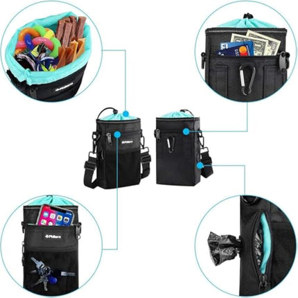 Philorn Dog Treat Pouch，Dog Walking Bag for Pet Training Treats Pouch with Free Clicker, Collapsible Bowl & Poop Bag Holder, Dog Treat Bag Water-Resistant Reflective Design, 3 Ways to Wear