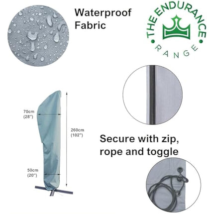 Kingsbridge Cantilever Parasol Cover, 600D Heavy Duty Fabric, Waterproof, Anti UV, fits up to 3M Parasols. Grey Outdoor Banana Overhanging Parasol Cover. Dimensions (Width x Height) 70cm x 260cm.