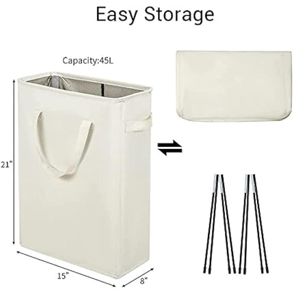 Chrislley Slim Laundry Basket Small Foldable Laundry Hamper Collapsible Washing basket Sturdy Laundry Bin with Handle