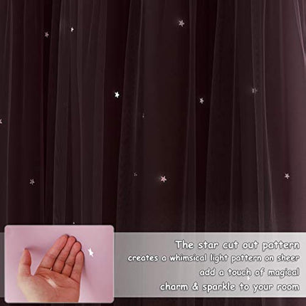 NICETOWN Blackout Curtains for Bedroom - Stars Cut Out Curtains for Kids Nursery Girls Living Room Thermal Curtains Drapery with Eyelet for Windows, 2 Panels, W52 x L63 Inch (132x160 cm), Pink