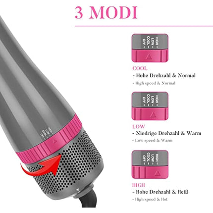 4 in 1 Hair Dryer Brush Set, Multi Air Styler with 4 Attachments as Hairdryer, Hot Air Brush, Hair Diffuser, Hot Brush for Hair Styling, Ionic Care Frizz-Free, Gray