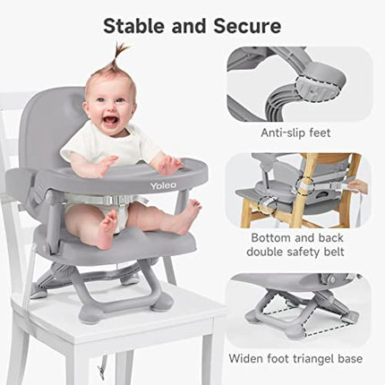 YOLEO Yoleo Portable High Chair for Babies and Toddlers, Baby Booster Seat for Dining Chair, 6 Months to 3 Years, 15 kg, Height Adjustable, with Removable Tray Grey, 1.0 Count