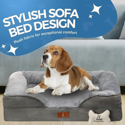 Fur & Bone Large Dog Bed (88 x 64 x 20 cm) – Dog Bed with Soft Cushion, Orthopedic Dog Beds, Removable Plush Velvet Cover, Waterproof Layer, Non-Skid Bottom - Supports Better Sleeping Positions