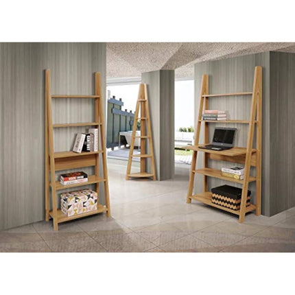 Timber Art Design Riva Scandinavian Retro 5-tier Corner Ladder Wooden Bookcase Shelving Unit for Storage Modern Furniture for Bedroom, Living Room, Oak - W38.6 x H175.4 x D38.6 cm