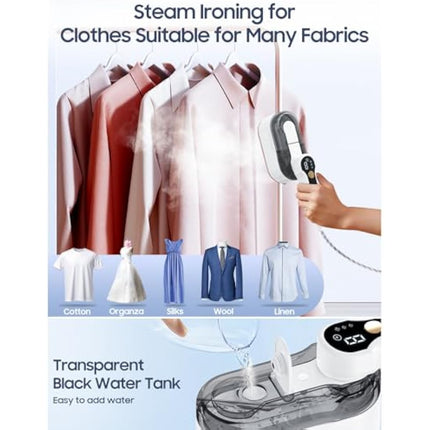 Travel Iron Portable Clothes Steamer - Upgraded 2 in 1 Steam Handheld Clothing Wrinkles Remover for Garments, 4 Steam Levels, 10S Fast Heat-up, 150ML Water Tank, LCD Screen Iron for Home,Office,Travel