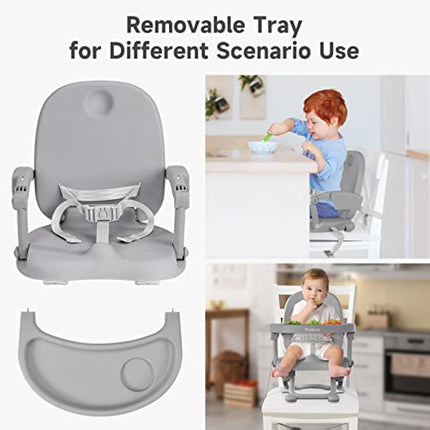 YOLEO Yoleo Portable High Chair for Babies and Toddlers, Baby Booster Seat for Dining Chair, 6 Months to 3 Years, 15 kg, Height Adjustable, with Removable Tray Grey, 1.0 Count