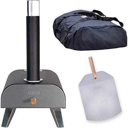 Zanussi ZPO1BPC Outdoor 12 Inch Wood Pellet Portable Wood Fired Pizza Oven with Paddle and Cover in Black, BBQ Oven & Smoker, Stainless Steel Foldable Legs