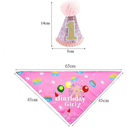 BIPY Dog 1st Birthday Hat Bandanas Set for Girls Small Medium Pets Pink Headdress Costumes Grooming Supplies for Party Celebration Decoration