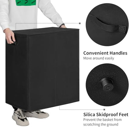 Chrislley 180L Double Laundry Basket with lid and Removable Laundry Bags Large Collapsible 2 Dividers washing basket with Handles for Bedroom Laundry