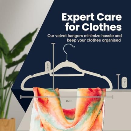 Sasha Morel 20 Pack Velvet Coat Hangers – Non Slip Velvet Hangers for Clothes, Space Saving Adult Hangers with Tie Organizer & Swivel Hooks – Clothes Hangers Wardrobe Storage - Cream