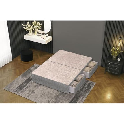 Bed Centre Tweed Gray Flexby Divan Bed Base - Headboard And Storage Drawer (Single, Small Double, Double, King and Super King Size (Small Double, Divan Base with 2 Drawer Same Side No Headboard)